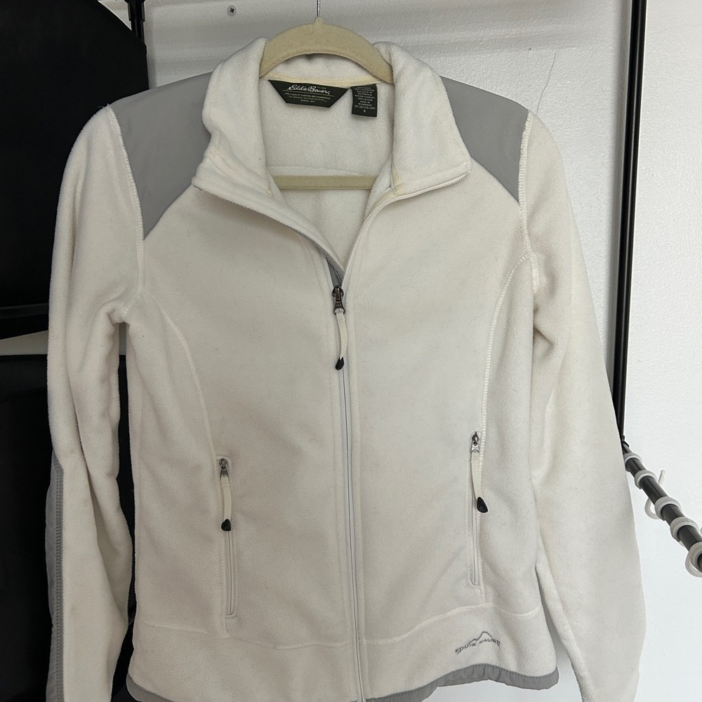 Eddie Bauer White and Gray Fleece Jacket